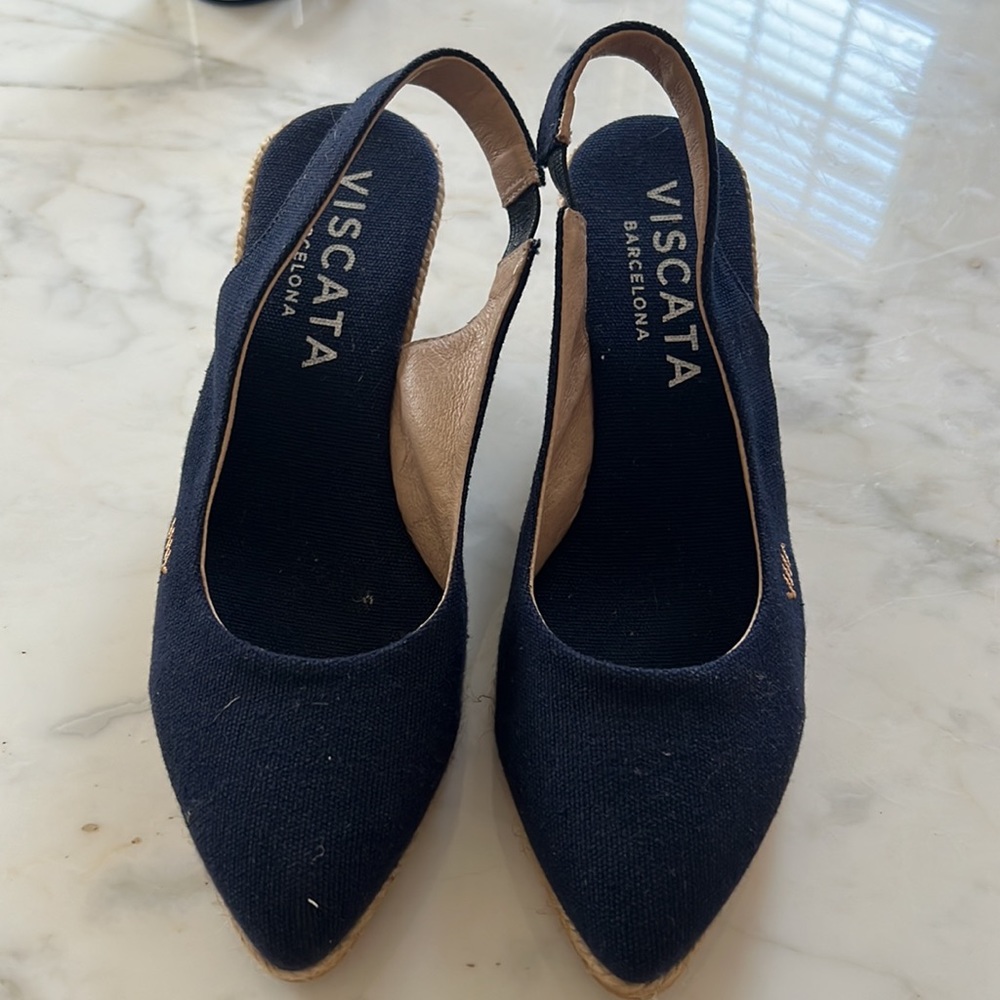 Viscata Navy Slingback Wedges